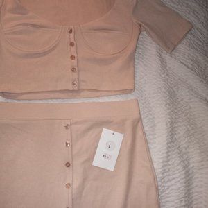 Tan Split Skirt & Top Set